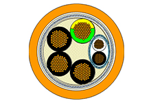 Flamar Power Cable, PUR Jacket, Braided Shielding Overall, 6 Circuits, 4x(6.00mm²) with Green-Yellow Ground + (2x1.50mm² with Braided Shield) /  4x(10 AWG) with Green-Yellow Ground + (2x16 AWG with Braided Shield), 16.20mm (.244") Diameter, 500.0m (1640.42') Length, Orange