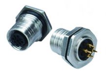 Micro-Change (M12) Receptacle, 5 Poles, Right-Angle, Male without Leads, PC Mount, 0.0279m (1.10") Length, meets NMEA 2000®