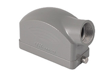 GWconnect STD-HV - Standard-High Voltage, Single Lever Hood, Die-cast Aluminum, with 2 Pegs, Side Entry, Size 10B «57x27», Extended M20 Thread, Grey