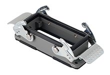GWconnect STD-HV - Standard-High Voltage, Double Lever Bulkhead Mount Housing, Die-cast Aluminum, with 2 Levers, with Gasket, Size 16B «77x27», Grey