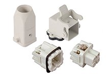 GWconnect Connector Kit, 3 Pole, Series S-A Female-Male Inserts, Pg11 Plastic Hood-Top Entry, Bulkhead Housing-Right Angle, 1 Lever, Size 3A «21x21», Grey White