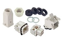 GWconnect Connector Kit, 3 Pole, Series S-A Female-Male Inserts, Pg11 Plastic Gland, Pg11 Plastic Hood-Top Entry, Bulkhead Housing-Right Angle, 1 Lever, Size 3A «21x21», Grey White