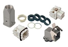 GWconnect Connector Kit, 3 Pole, Series S-A Female-Male Inserts, Pg11 Metal Cable Gland, Pg11 Die-cast Aluminum Hood-Top Entry, Bulkhead Housing-Right Angle, 1 Lever, Size 3A «21x21», Grey