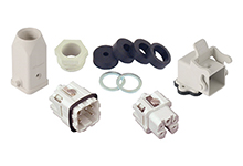 GWconnect Connector Kit, 4 Pole, Series S-A Female-Male Inserts, Pg11 Plastic Gland, Pg11 Plastic Hood-Top Entry, Bulkhead Housing-Right Angle, 1 Lever, Size 3A «21x21», Grey White
