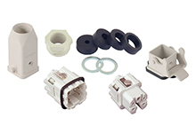 GWconnect Connector Kit, 4 Pole, Series S-A Female-Male Inserts, Pg11 Plastic Gland, Pg11 Plastic Hood-Top Entry, Bulkhead Housing-Vertical, 1  Lever, Size 3A «21x21», Grey White