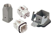 GWconnect Connector Kit, 4 Pole, Series S-A Female-Male Inserts, Pg11 Die-cast Aluminum Hood-Top Entry, Bulkhead Housing-Vertical, 1 Lever, Size 3A «21x21», Grey