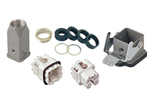 GWconnect Connector Kit, 4 Pole, Series S-A Female-Male Inserts, Pg11 Metal Cable Gland, Pg11 Die-cast Aluminum Hood-Top Entry, Bulkhead Housing-Vertical, 1 Lever, Size 3A «21x21», Grey
