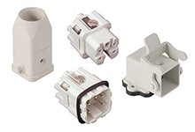 GWconnect Connector Kit, 4 Pole, Series S-A Female-Male Inserts, M20 Plastic Hood-Top Entry, Bulkhead Housing-Right Angle, 1 Lever, Size 3A «21x21», Grey White