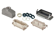 GWconnect Connector Kit, 6 Pole, Series S-E Female-Male Inserts, Pg16 Metal Cable Gland, Pg16 Die-cast Aluminum Hood-Top Entry, Bulkhead Housing-Vertical, 1 Lever, Size 6B «44x27», Grey