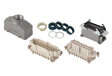 GWconnect Connector Kit, 10 Pole, Series S-E Female-Male Inserts, M20 Metal Cable Gland, M20 Die-cast Aluminum Hood-Top Entry, Surface Mount Housing-Vertical, 2 Lever, Size 10B «57x27», Grey