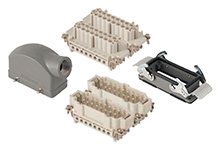 GWconnect Connector Kit, 16 Pole, Series S-E Female-Male Inserts, M25 Die-cast Aluminum Hood-Side Entry, Bulkhead Mount Housing-Vertical, 2 Lever, Size 16B «77x27», Grey