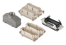 GWconnect Connector Kit, 16 Pole, Series S-E Female-Male Inserts, M25 Die-cast Aluminum Hood-Top Entry, Bulkhead Mount Housing-Vertical, 2 Lever, Size 16B «77x27», Grey