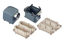GWconnect Connector Kit, 32 Pole, Series S-E Female-Male Inserts, Pg36 Extended Threaded Fitting Die-cast Aluminum Hood-Side Entry, Surface Mount Housing-Vertical, 2 Lever, Size 32B «77x62», Grey