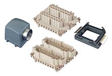GWconnect Connector Kit, 32 Pole, Series S-E Female-Male Inserts, M50 Extended Threaded Fitting Die-cast Aluminum Hood-Side Entry, Bulkhead Mount Housing-Vertical, 2 Lever, Size 32B «77x62», Grey