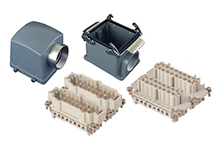 GWconnect Connector Kit, 32 Pole, Series S-E Female-Male Inserts, M50 Extended Threaded Fitting Die-cast Aluminum Hood-Side Entry, Surface Mount Housing-Vertical, 2 Lever, Size 32B «77x62», Grey
